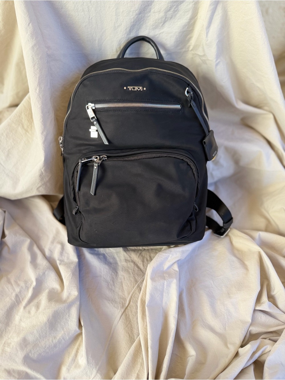 Tumi Black Nylon Backpack with Silver Hardware